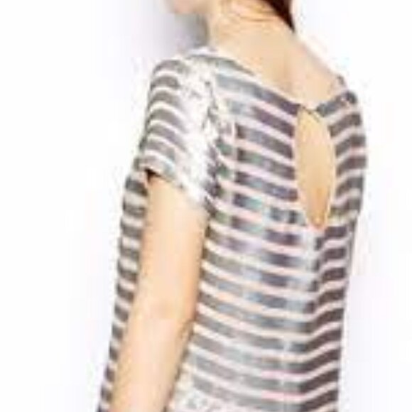 French Connection blush pink sequin stripe Fast Eden Cupid Dress - Picture 8 of 11